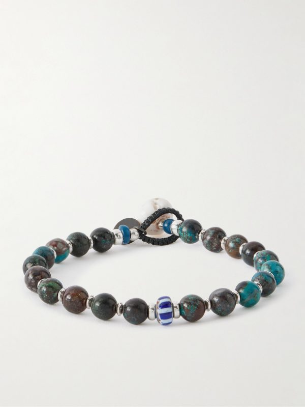 Sterling Silver, Chrysocolla and Shell Beaded Bracelet