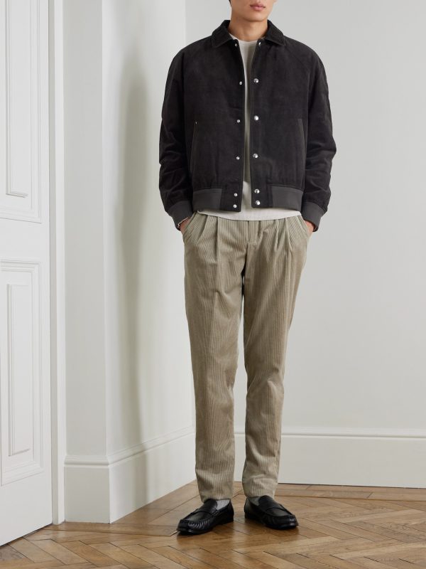 Suede-Trimmed Cotton-Corduroy Varsity Jacket - OU Suede-Trimmed Cotton-Corduroy Varsity Jacket - OU