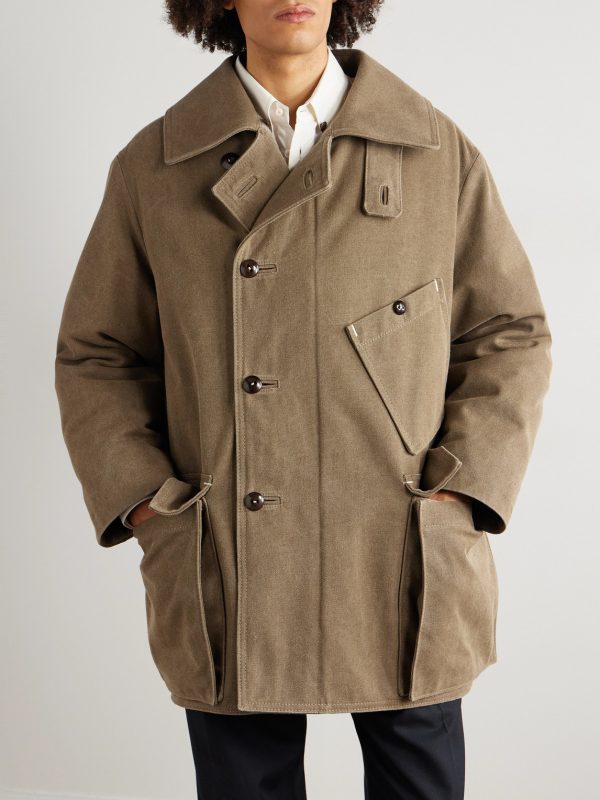 Plush-Trimmed Padded Cotton-Canvas Coat - E2