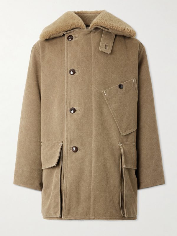 Plush-Trimmed Padded Cotton-Canvas Coat