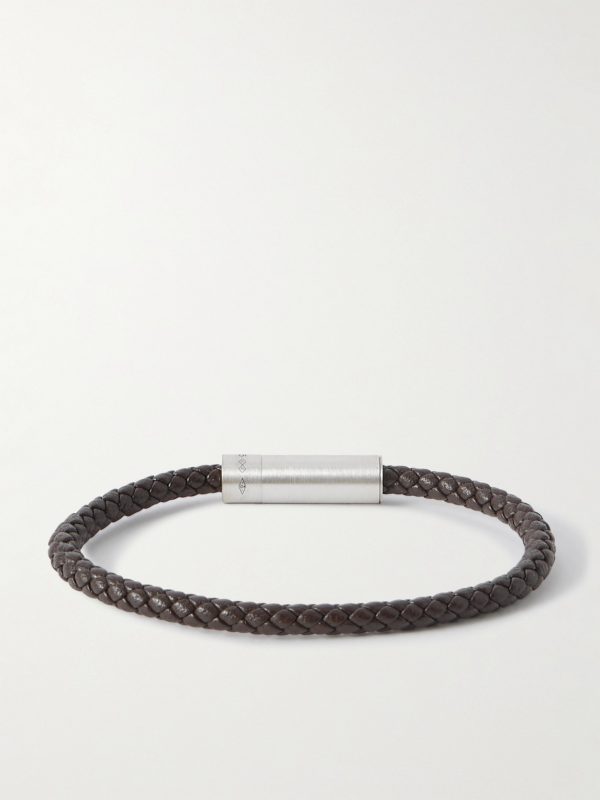 7g Sterling Silver and Leather Cable Bracelet - BK