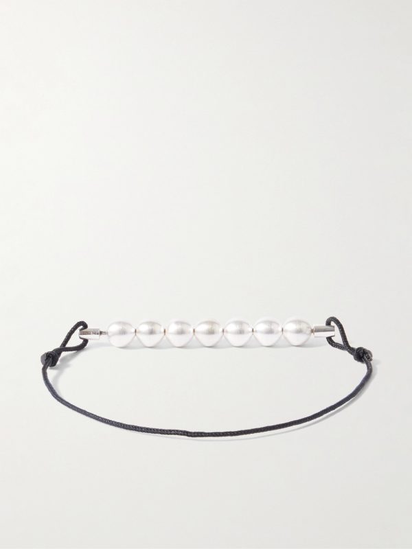 13g Beaded Sterling Silver and Cord Bracelet - BK 13g Beaded Sterling Silver and Cord Bracelet - BK