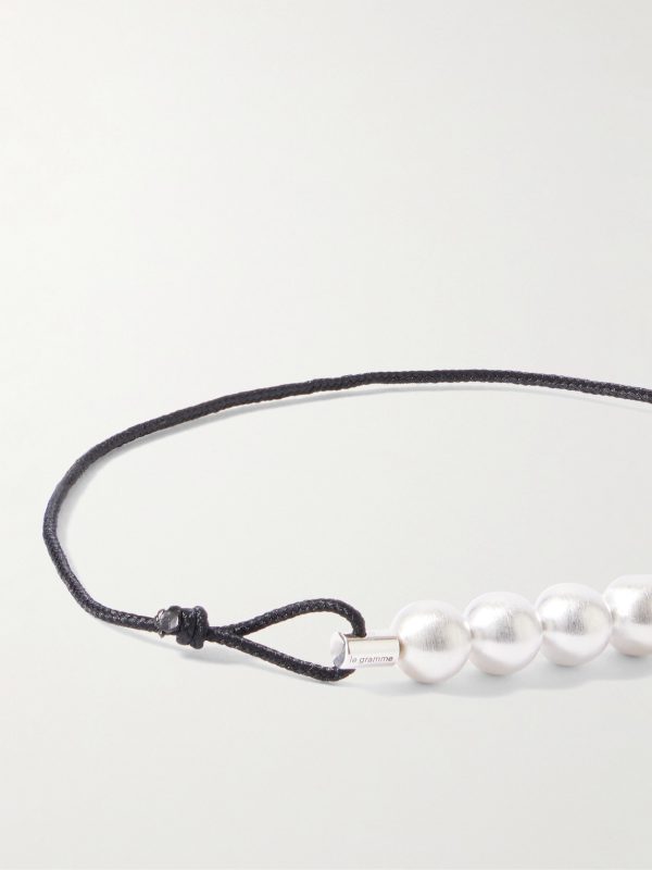 13g Beaded Sterling Silver and Cord Bracelet - CU 13g Beaded Sterling Silver and Cord Bracelet - CU