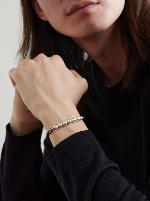 13g Beaded Sterling Silver and Cord Bracelet - OU 13g Beaded Sterling Silver and Cord Bracelet - OU