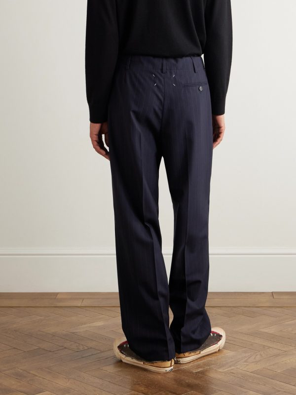Straight-Leg Pinstriped Wool Trousers - BK Straight-Leg Pinstriped Wool Trousers - BK
