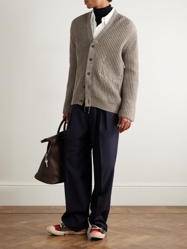 Straight-Leg Pinstriped Wool Trousers - OU Straight-Leg Pinstriped Wool Trousers - OU