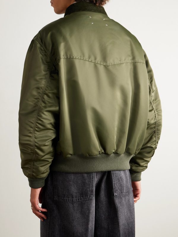 Oversized Corduroy-Trimmed Padded Nylon Bomber Jacket - BK Oversized Corduroy-Trimmed Padded Nylon Bomber Jacket - BK