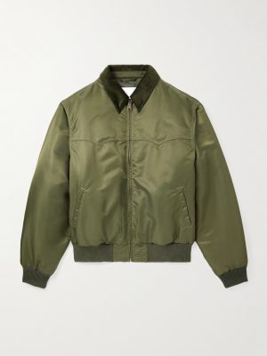 Oversized Corduroy-Trimmed Padded Nylon Bomber Jacket