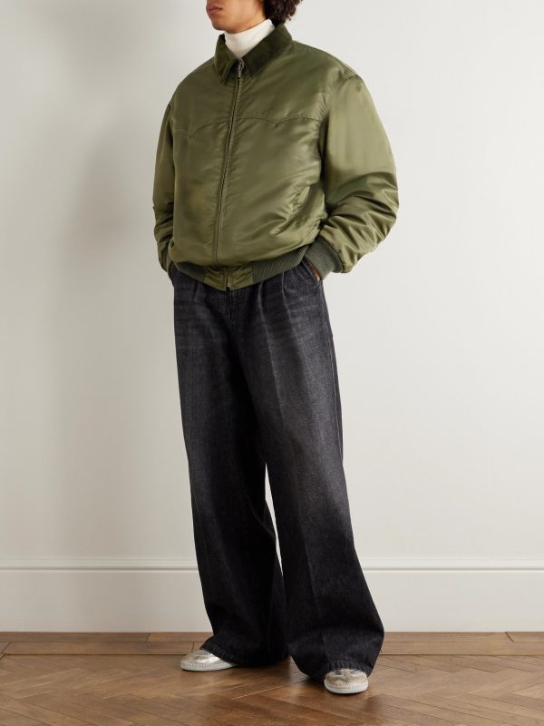 Oversized Corduroy-Trimmed Padded Nylon Bomber Jacket - OU Oversized Corduroy-Trimmed Padded Nylon Bomber Jacket - OU