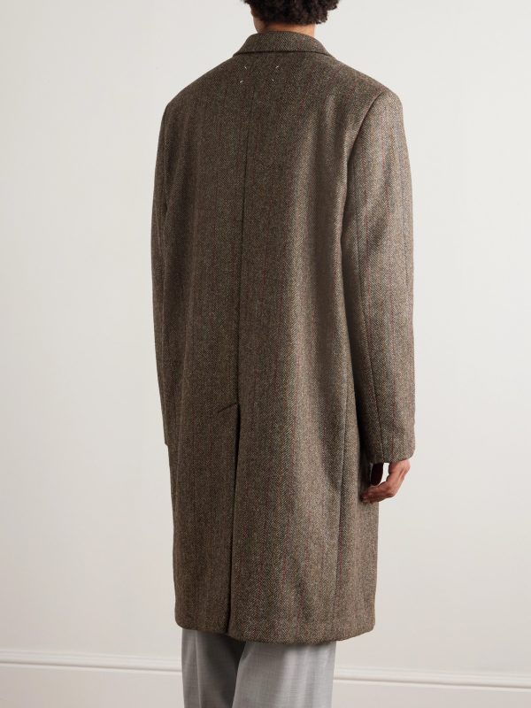 Oversized Padded Striped Herringbone Wool Coat - BK Oversized Padded Striped Herringbone Wool Coat - BK