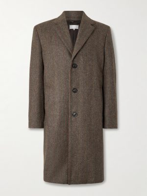 Oversized Padded Striped Herringbone Wool Coat