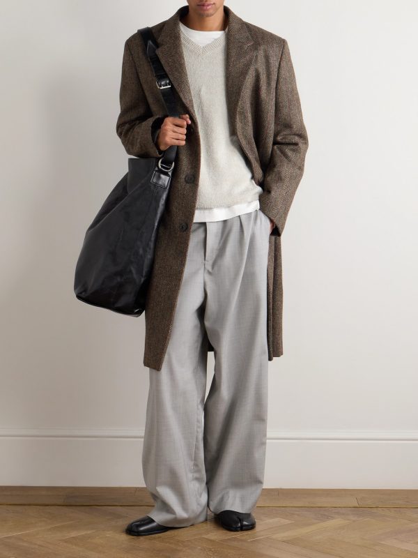 Oversized Padded Striped Herringbone Wool Coat - OU Oversized Padded Striped Herringbone Wool Coat - OU
