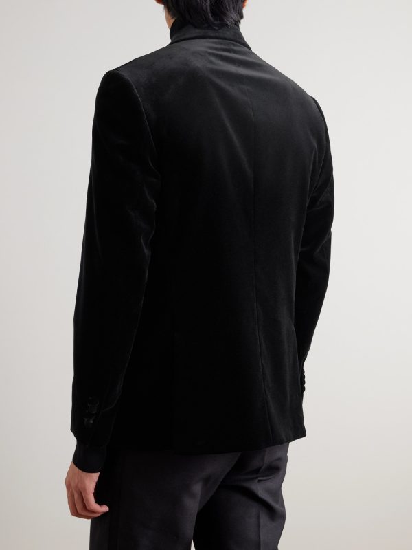 Double-Breasted Cotton-Velvet Tuxedo Jacket - BK Double-Breasted Cotton-Velvet Tuxedo Jacket - BK
