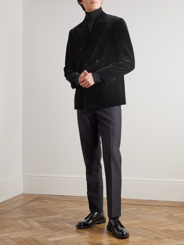 Double-Breasted Cotton-Velvet Tuxedo Jacket - OU Double-Breasted Cotton-Velvet Tuxedo Jacket - OU