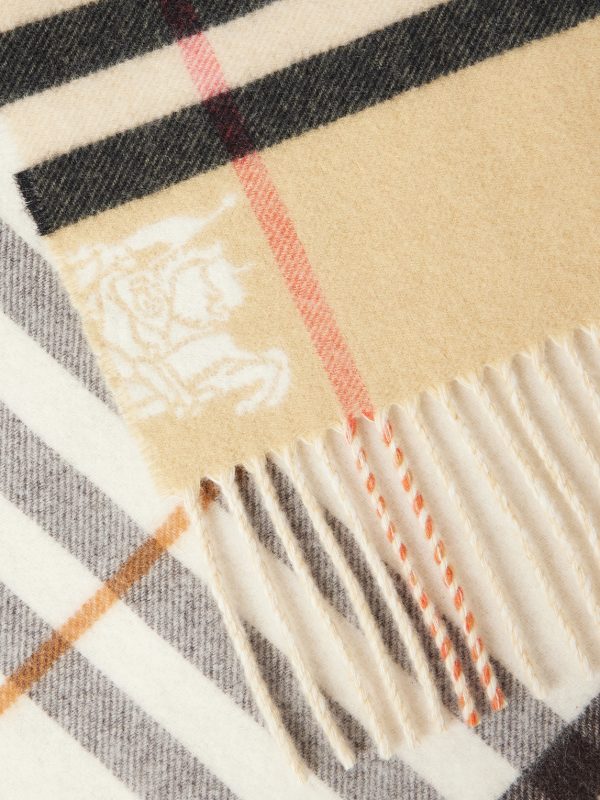 Fringed Checked Cashmere Scarf - CU Fringed Checked Cashmere Scarf - CU