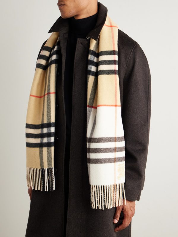 Fringed Checked Cashmere Scarf - OU Fringed Checked Cashmere Scarf - OU