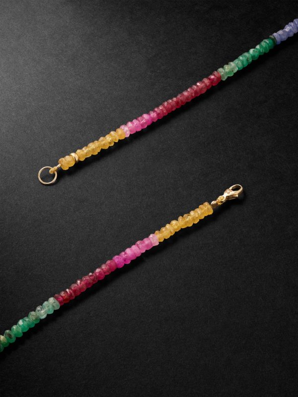 Dark Rainbow Gold Sapphire Beaded Necklace - BK Dark Rainbow Gold Sapphire Beaded Necklace - BK