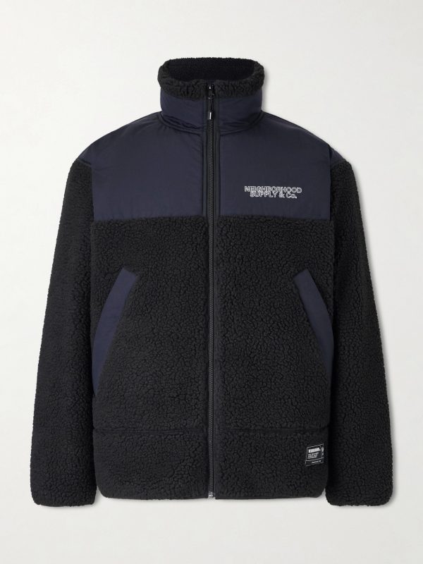 Logo-Embroidered Shell-Trimmed Fleece Jacket