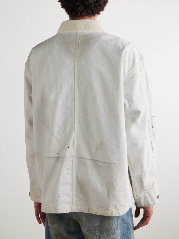 Corduroy-Trimmed Paint-Splattered Denim Jacket - BK