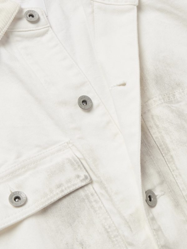 Corduroy-Trimmed Paint-Splattered Denim Jacket - CU
