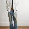 Corduroy-Trimmed Paint-Splattered Denim Jacket - OU