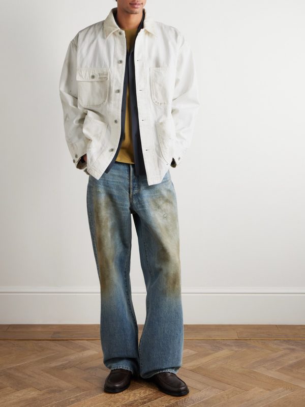 Corduroy-Trimmed Paint-Splattered Denim Jacket - OU