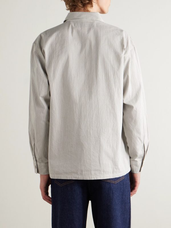 Hickory Striped Cotton Half-Zip Overshirt - BK Hickory Striped Cotton Half-Zip Overshirt - BK