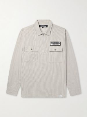 Hickory Striped Cotton Half-Zip Overshirt