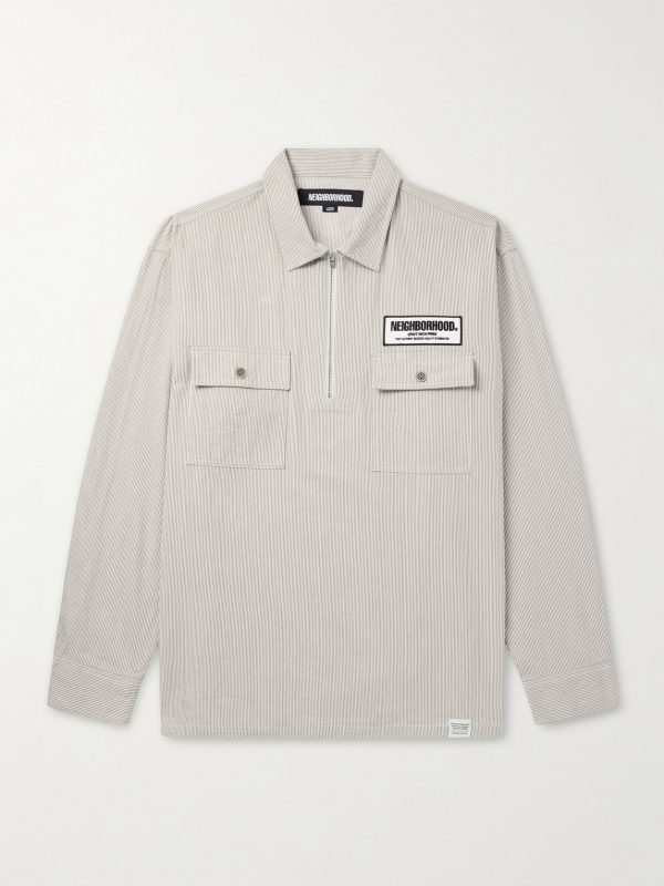 Hickory Striped Cotton Half-Zip Overshirt Hickory Striped Cotton Half-Zip Overshirt