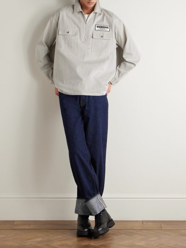 Hickory Striped Cotton Half-Zip Overshirt - OU Hickory Striped Cotton Half-Zip Overshirt - OU