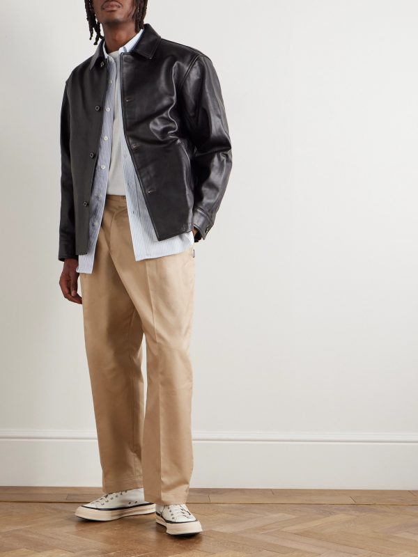 Two Tuck Straight-Leg Cotton-Blend Trousers - OU Two Tuck Straight-Leg Cotton-Blend Trousers - OU