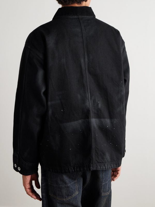 Corduroy-Trimmed Paint-Splattered Denim Jacket - BK Corduroy-Trimmed Paint-Splattered Denim Jacket - BK