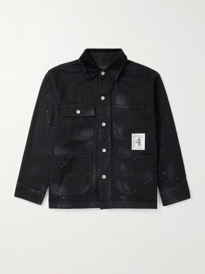 Corduroy-Trimmed Paint-Splattered Denim Jacket Corduroy-Trimmed Paint-Splattered Denim Jacket