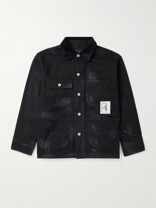 Corduroy-Trimmed Paint-Splattered Denim Jacket Corduroy-Trimmed Paint-Splattered Denim Jacket
