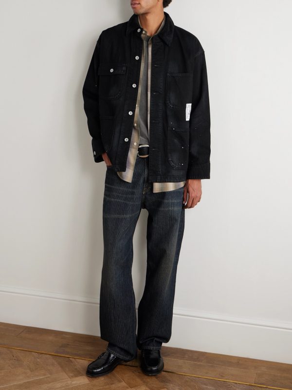 Corduroy-Trimmed Paint-Splattered Denim Jacket - OU Corduroy-Trimmed Paint-Splattered Denim Jacket - OU