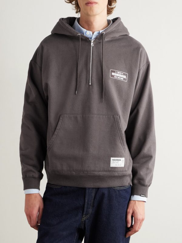 Logo-Print Cotton-Jersey Half-Zip Hoodie - FR Logo-Print Cotton-Jersey Half-Zip Hoodie - FR