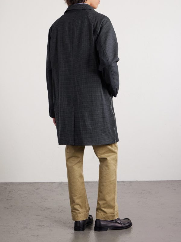Taffeta-Trimmed Houndstooth Woven Car Coat - BK Taffeta-Trimmed Houndstooth Woven Car Coat - BK
