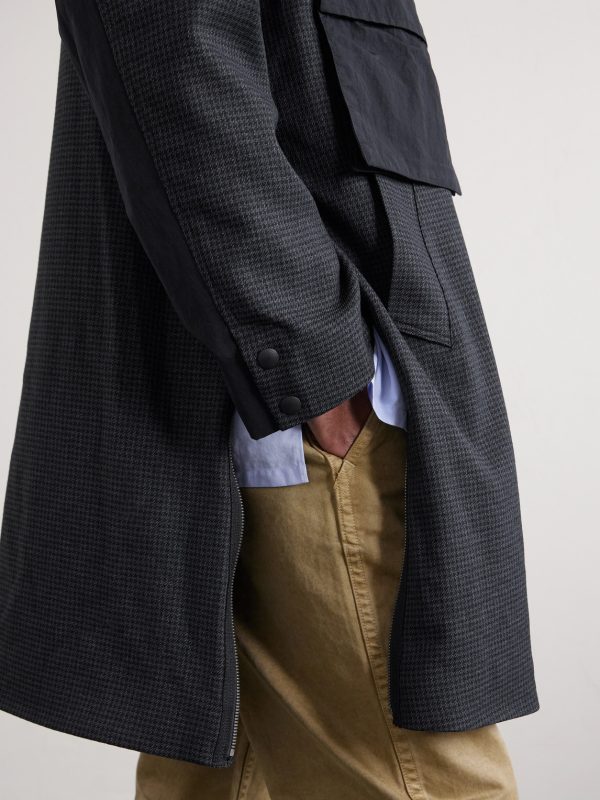 Taffeta-Trimmed Houndstooth Woven Car Coat - CU Taffeta-Trimmed Houndstooth Woven Car Coat - CU
