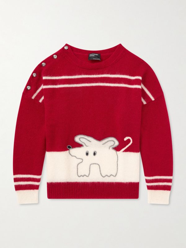 Rat Embroidered Striped Mohair and Silk-Blend Sweater Rat Embroidered Striped Mohair and Silk-Blend Sweater
