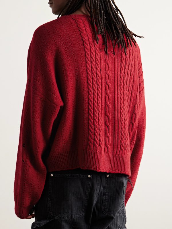 Distressed Cable-Knit Cashmere Sweater - BK Distressed Cable-Knit Cashmere Sweater - BK