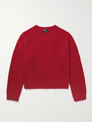 Distressed Cable-Knit Cashmere Sweater