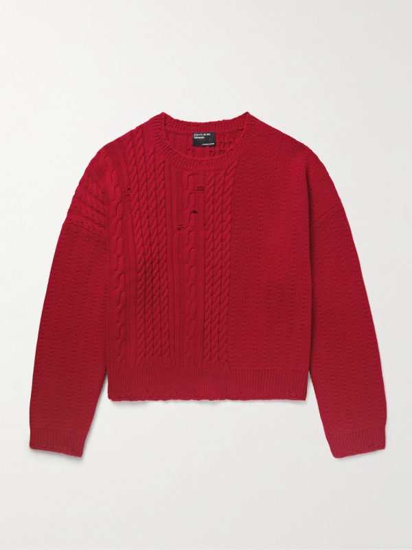 Distressed Cable-Knit Cashmere Sweater Distressed Cable-Knit Cashmere Sweater