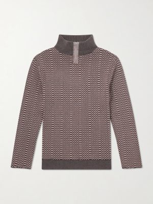 Puke & Cry Intarsia Cotton Half-Zip Sweater