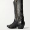 Split Ends Embroidered Leather Boots - BK