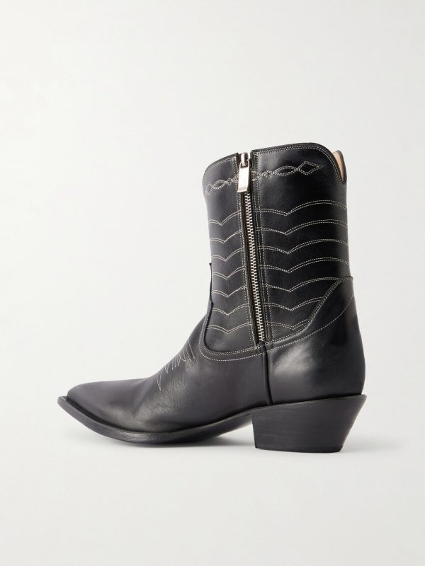 Split Ends Embroidered Leather Ankle Boots - BK Split Ends Embroidered Leather Ankle Boots - BK