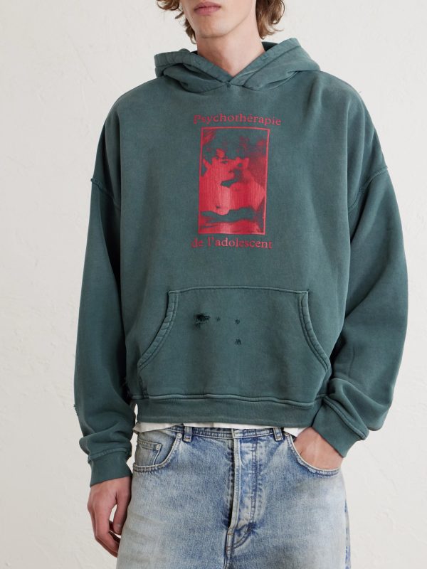 Psychothérapie de L'adolescent Printed Distressed Cotton-Jersey Hoodie - FR Psychothérapie de L'adolescent Printed Distressed Cotton-Jersey Hoodie - FR