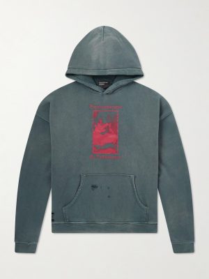Psychothérapie de L'adolescent Printed Distressed Cotton-Jersey Hoodie Psychothérapie de L'adolescent Printed Distressed Cotton-Jersey Hoodie