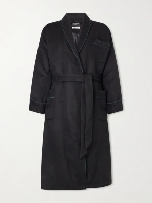 Logo-Embroidered Belted Wool and Cashmere-Blend Robe