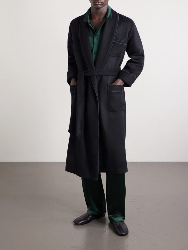 Logo-Embroidered Belted Wool and Cashmere-Blend Robe - OU Logo-Embroidered Belted Wool and Cashmere-Blend Robe - OU