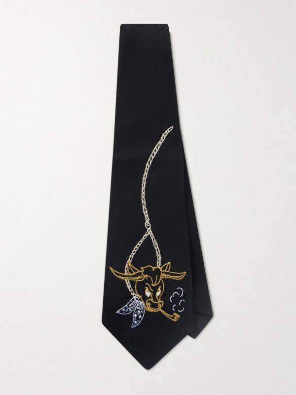 Bull 12cm Embroidered Virgin Wool-Twill Tie Bull 12cm Embroidered Virgin Wool-Twill Tie